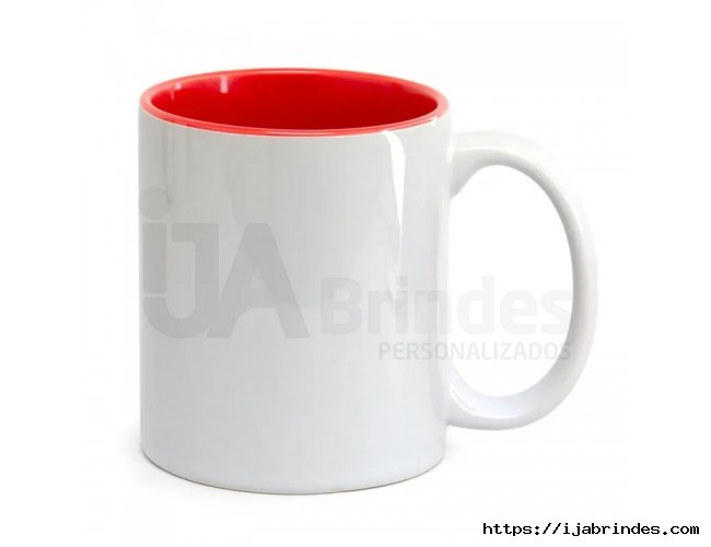 Caneca para Sublimao de cermica Branca com Interior Vermelho