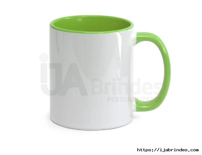 Caneca para Sublimao de Cermica Branca com Ala e Interior Verde Claro