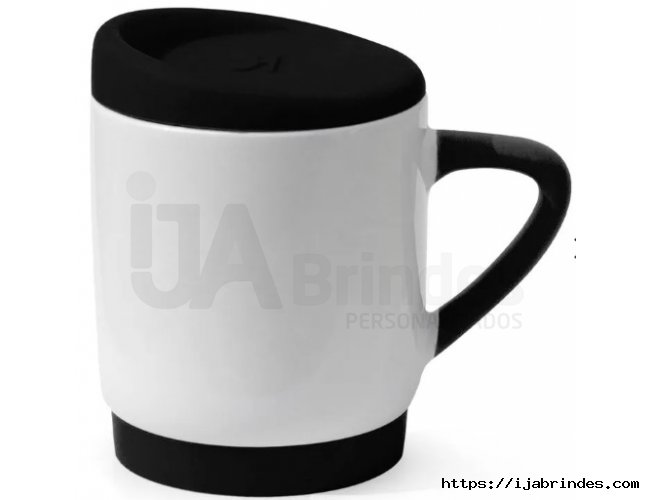 Caneca de Cermica Branca com Ala Soft Tampa e Base em Silicone