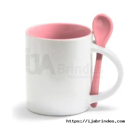 Caneca ceramica branca com colher quadrada