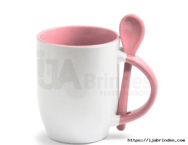 Caneca ceramica branca com colher redonda