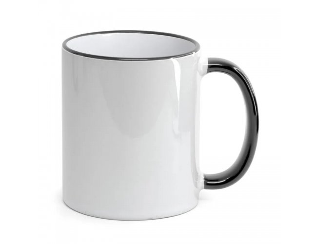 Caneca para Sublimao de Cermica Branca com Ala e Borda Preta